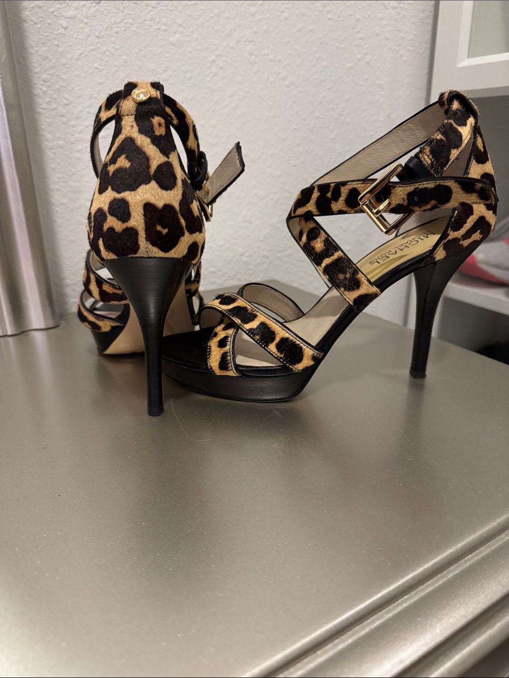 MICHAEL Michael Kors Leopard-Print Strappy Sandals with Black and Gold Accents - Picture 3 of 6